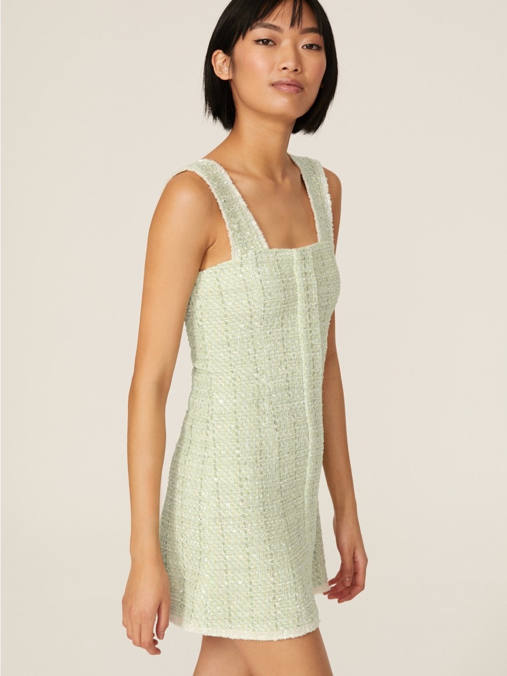 Maje Rinova Green Tweed Mini Dress Size 36 US 2-4 Mint Green Metallic Boucle - Picture 4 of 15